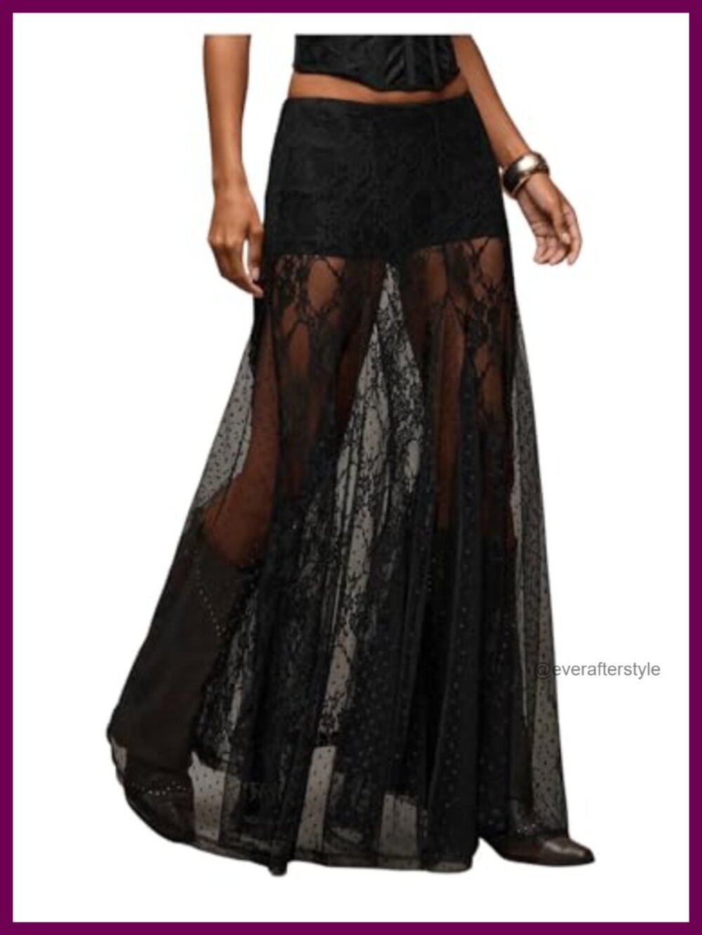 Lace Sheer Maxi Skirt Polka Dots Ruffle Gothic Y2K Swim Coverup